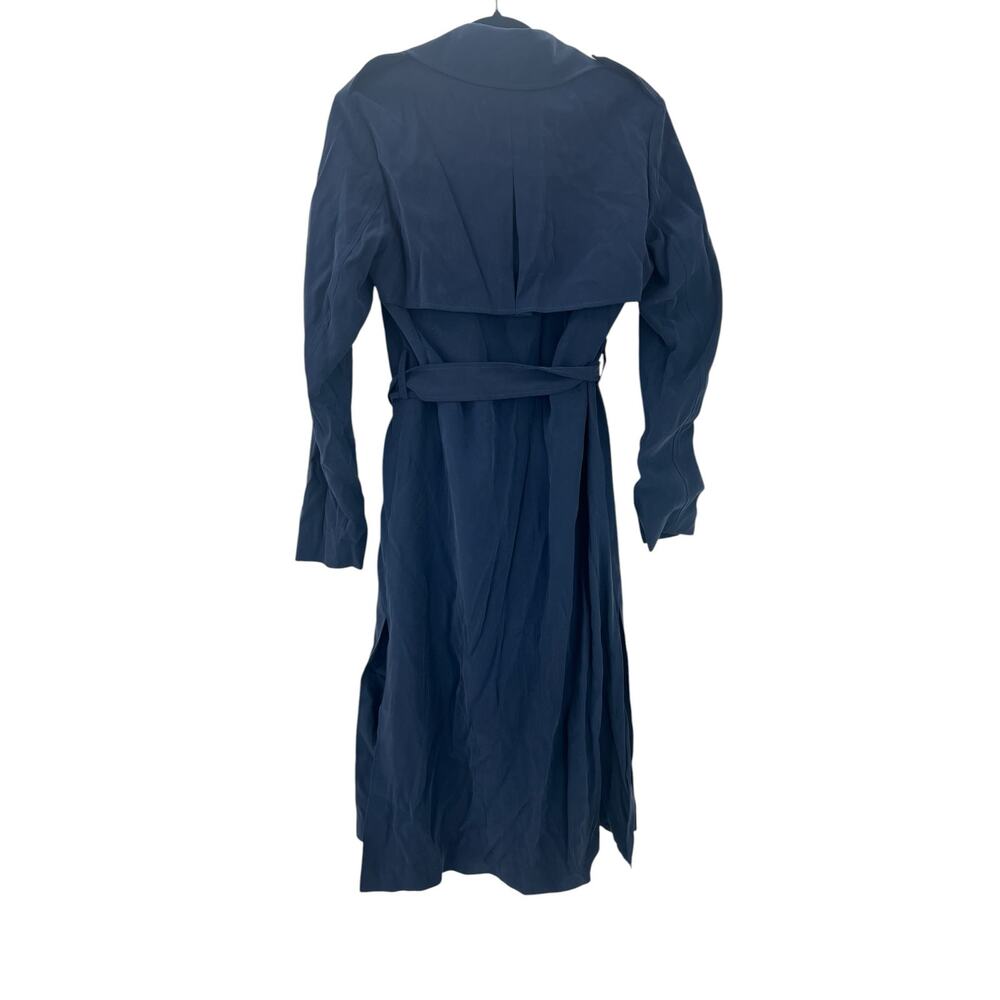 Cole Haan Women's Drapey Mid-Length Belted Trench Coat Navy Blue Size S NWT - Picture 3 of 11